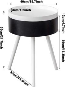 img 3 attached to 🌑 DSDecor Modern Round Side Table with Storage: Nightstand Coffee Table with Removable Tray & Solid Wood Legs for Small Spaces in Bedroom or Living Room (Black & White)