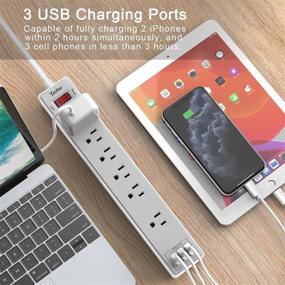 img 2 attached to 💡 Yintar Power Strip Surge Protector with 6 Outlets, 3 USB Ports, and 6 Ft Extension Cord - ETL Listed - White/Grey