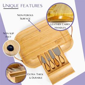 img 3 attached to 🧀 Bamboo Cheese Board and Knife Set - Elegant Wooden Charcuterie Board with Leather Handles and Convenient Drawer - Perfect Gift for Wine and Cheese Enthusiasts during Housewarmings, Weddings, and Christmas Celebrations