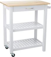 🏞️ natural and white kitchen island cart with solid wood top, storage, and wheels | amazon basics logo