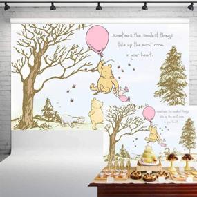 img 3 attached to 🐻 Classic Winnie The Pooh Baby Shower Backdrop: Pink Balloon Pooh and Friends Birthday Banner for Girls; Ideal for Cake Table Party Decorations and Background; Size: 5x3 ft 61