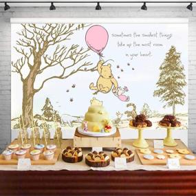 img 2 attached to 🐻 Classic Winnie The Pooh Baby Shower Backdrop: Pink Balloon Pooh and Friends Birthday Banner for Girls; Ideal for Cake Table Party Decorations and Background; Size: 5x3 ft 61