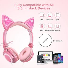 img 1 attached to 🎧 Foldable Adjustable Wired On-Ear Cat Ear Headset for Kids - Boys Girls Teens with 3.5mm Audio Jack, Tangle-Free Stereo, Volume Limited Childrens Headphones for School, Home, and Travel (Peach)