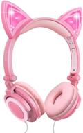 🎧 foldable adjustable wired on-ear cat ear headset for kids - boys girls teens with 3.5mm audio jack, tangle-free stereo, volume limited childrens headphones for school, home, and travel (peach) logo