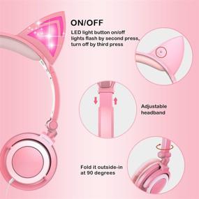 img 2 attached to 🎧 Foldable Adjustable Wired On-Ear Cat Ear Headset for Kids - Boys Girls Teens with 3.5mm Audio Jack, Tangle-Free Stereo, Volume Limited Childrens Headphones for School, Home, and Travel (Peach)