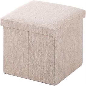 img 4 attached to 🔲 Khaki Emumu Ottoman Storage Cube, 11.8-Inch Folding Ottoman with Sundries Storage, Sitting Storage Stool