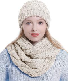 img 4 attached to 🧣 Thick Winter Infinity Knit Scarf and Beanie Hat Set for Women - Women's Scarf Set