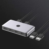 🔁 usb 2.0 квм переключатель для обмена данными между 2 пк с 4 устройствами usb, адаптер с одной кнопкой для переключения клавиатуры, мыши, сканера, принтера, жестких дисков, флешек | в комплекте 2 usb a-кабеля логотип