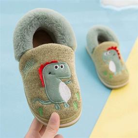 img 1 attached to 🦖 Cozy Dinosaur Indoor Slippers: Winter Anti-Slip Shoes for Boys