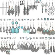 🎁 set of 45 hypoallergenic bohemian silver drop dangle earrings for women/girls - vintage bronze waterdrop dangling earrings jewelry ideal for birthday/christmas gift logo
