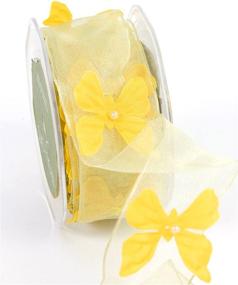 img 1 attached to Vibrant Yellow Sheer Butterflies Ribbon by May Arts - 1-1/2-Inch Wide