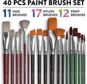 img 2 attached to 🖌️ Premium Artist Paint Brush Set with 40 Brushes & Storage Case - Includes Round and Flat Brushes with Hog, Pony, and Nylon Hair Bristles - Ideal for Acrylics, Watercolor, Gouache, Oil, and Fabric