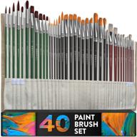 🖌️ premium artist paint brush set with 40 brushes & storage case - includes round and flat brushes with hog, pony, and nylon hair bristles - ideal for acrylics, watercolor, gouache, oil, and fabric logo