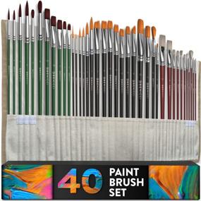 img 4 attached to 🖌️ Premium Artist Paint Brush Set with 40 Brushes & Storage Case - Includes Round and Flat Brushes with Hog, Pony, and Nylon Hair Bristles - Ideal for Acrylics, Watercolor, Gouache, Oil, and Fabric