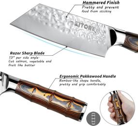 img 2 attached to 🔪 KITORY Small Kiritsuke Chef Knife - Japanese Kitchen Slicing Knife for Meat, Sashimi, and Vegetables with German HC Carbon Steel Blade, Hammered Finish, Pakkawood Handle - Perfect Cutlery for Home & Restaurant