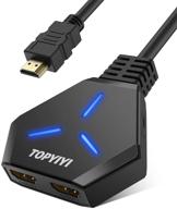 🔌 4k hdmi splitter 1 in 2 out by topyiyi with pigtail hdmi cable - supports 4k@30hz, hdcp1.4 bypass, 3d, 1080p, for xbox, ps4, ps3, blu-ray player, fire stick, cable box logo