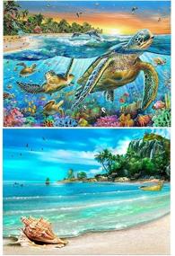 img 4 attached to 🎨 Enhance Your Home Décor with Topus 2 Pack 5D DIY Diamond Painting Full Drill Kits – Sea Turtle and Beach & Conch Designs (12X16inch)