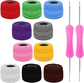 img 4 attached to 🧶 Kurtzy Colorful Crochet Yarn Set - 10 Balls of Coloured Cotton Yarn with 2 Crochet Hooks - 1500m/1640 Yards Total - Lightweight & Versatile Crafting Thread