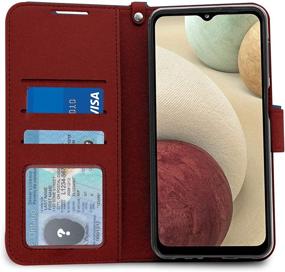 img 3 attached to Premium PU Leather Wallet Case for Samsung Galaxy A12 | Shockproof Protective Cover with Card Holder & Wrist Strap | Red, 6.5inch