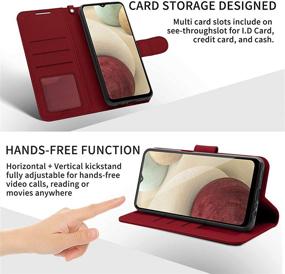 img 2 attached to Premium PU Leather Wallet Case for Samsung Galaxy A12 | Shockproof Protective Cover with Card Holder & Wrist Strap | Red, 6.5inch