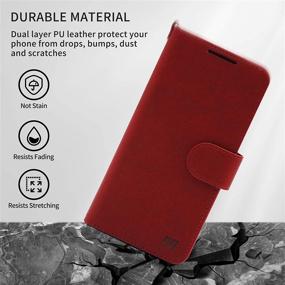 img 1 attached to Premium PU Leather Wallet Case for Samsung Galaxy A12 | Shockproof Protective Cover with Card Holder & Wrist Strap | Red, 6.5inch