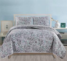 img 3 attached to 🛏️ Masterplay 3-Piece Fine Printed Quilt Set - Full Size Bedspread Coverlet in 86"x90" - Grey, Dark Grey, Aqua, Blue, Paisley Design