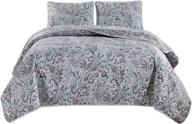 🛏️ masterplay 3-piece fine printed quilt set - full size bedspread coverlet in 86"x90" - grey, dark grey, aqua, blue, paisley design logo