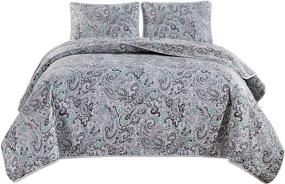 img 4 attached to 🛏️ Masterplay 3-Piece Fine Printed Quilt Set - Full Size Bedspread Coverlet in 86"x90" - Grey, Dark Grey, Aqua, Blue, Paisley Design