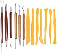 senhai pottery clay sculpting tools: 6 wooden handle carving & 7 plastic shaping tools for ceramic sculpture, trimming, cutting logo