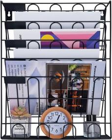 img 1 attached to 📎 Spacrea 6 Tier Hanging File Holder Organizer - Wall Mounted File Organizer for Office, School or Home (Black)