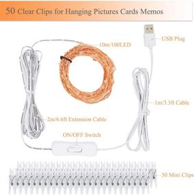 img 3 attached to 🌟 100 LED 50 Photo Clips Fairy String Lights Holder 33FT Starry Copper Lights USB Powered with Switch - Perfect for Hanging Pictures, Cards, Memos - Bedroom, Wedding, Dorm, Christmas Decor - Warm White