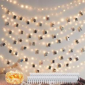 img 4 attached to 🌟 100 LED 50 Photo Clips Fairy String Lights Holder 33FT Starry Copper Lights USB Powered with Switch - Perfect for Hanging Pictures, Cards, Memos - Bedroom, Wedding, Dorm, Christmas Decor - Warm White