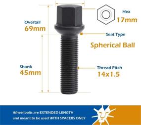 img 3 attached to 🔧 Расширенные шпильки для колесных адаптеров: dynofit 14x1.5, 20 штук 45 мм хвостовик/69 мм высокие шариковые сиденья Заменяемые шпильки - A1 A2 A3 A4 A5 A6 A7 A8 S1 S2 S3 S4 S5 S6 S7 S8, совместимые с CC Golf Jetta Lavid Se Cayenne