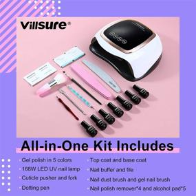 img 3 attached to 🌟 Villsure Gel Nail Polish Kit - Complete 5 Color Gel Nail Set with 168W UV LED Nail Lamp, Base &amp; Top Coat, and 7-Piece Nail Tool Set - Ultimate Gel Manicure Kit