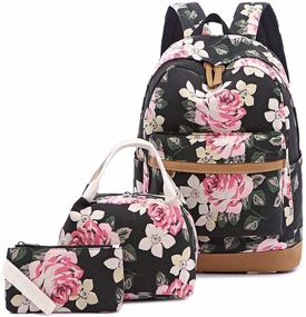 img 4 attached to 🌸 Lmeison Floral Backpack Set, Canvas Flower Bookbag for Teen Girls - 15" Laptop Compatible