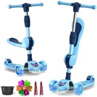 toddler scooter for kids - kick scooter with foldable scooter and seat, 3 wheel scooter with 5cm wide light up wheels, music & light display, rear brake, 4 adjustable heights for boys girls ages 3-12 logo