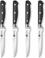 🔪 foxel steak knives knife set – premium 4, 8, or 12 piece non-serrated german stainless steel straight edge blades – rust resistant & full tang – hand wash only – includes black gift box holder logo