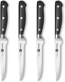 img 4 attached to 🔪 Foxel Steak Knives Knife Set – Premium 4, 8, or 12 Piece Non-Serrated German Stainless Steel Straight Edge Blades – Rust Resistant & Full Tang – Hand Wash Only – Includes Black Gift Box Holder