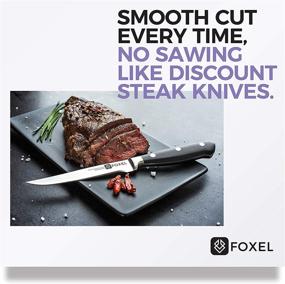 img 2 attached to 🔪 Foxel Steak Knives Knife Set – Premium 4, 8, or 12 Piece Non-Serrated German Stainless Steel Straight Edge Blades – Rust Resistant & Full Tang – Hand Wash Only – Includes Black Gift Box Holder