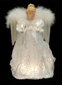 img 2 attached to 🎄 KSA 14" Ice Palace Lighted White & Silver Angel Christmas Tree Topper - Sparkling Clear Lights