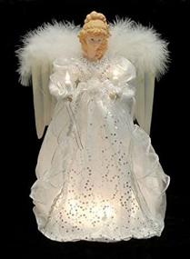 img 1 attached to 🎄 KSA 14" Ice Palace Lighted White & Silver Angel Christmas Tree Topper - Sparkling Clear Lights