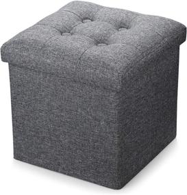 img 4 attached to 🛋️ Alasdo Storage Small Ottoman - Foldable Coffee Cube Table - Multipurpose Foot Rest - Short Children Sofa Stool - Linen Fabric Ottomans Bench Foot Rest for Bedroom (Dark Grey) - L14W14H14