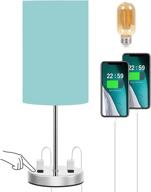 🔌 doowo touch table lamp: 3 way dimmable small lamp for bedroom nightstand with dual outlets, teal bedside lamp with fabric shade & metal base - perfect for living room & office (led bulb included) логотип