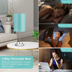 img 2 attached to 🔌 Doowo Touch Table Lamp: 3 Way Dimmable Small Lamp for Bedroom Nightstand with Dual Outlets, Teal Bedside Lamp with Fabric Shade & Metal Base - Perfect for Living Room & Office (LED Bulb Included)