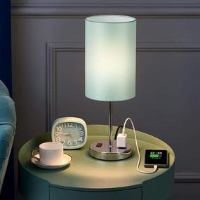 img 3 attached to 🔌 Doowo Touch Table Lamp: 3 Way Dimmable Small Lamp for Bedroom Nightstand with Dual Outlets, Teal Bedside Lamp with Fabric Shade & Metal Base - Perfect for Living Room & Office (LED Bulb Included)