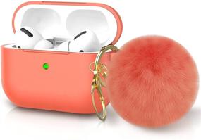 img 4 attached to 🎧 AirPods Pro Case, Soft Silicone Cover with Cute Pom Pom Keychain, Shockproof Slim Protection for Charging Case [Visible Front LED], Apricot Red
