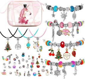 img 4 attached to Girls DIY Charm Bracelet Making Kit - Silver Plated Snake Chain Jewelry Set for Teens - Gifts for Girls Age 5-10+ - Includes 4 Bracelets and 4 Necklaces in Tinplate Box