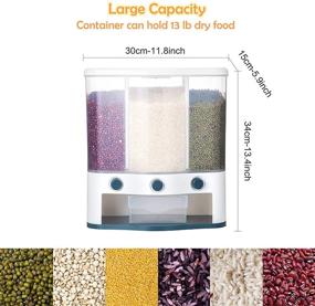 img 3 attached to HOSUALE Rice Dispenser: Wall Mounted Dry Food Container with Measuring Cup - 🍚 3 Grids, 13 lb Grain Storage for Countertop Kitchen - Ideal for Rice & Beans