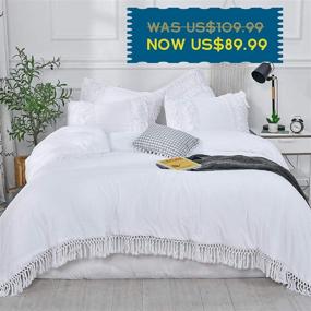 img 3 attached to 🛏️ Ultra Soft Queen Comforter Set with Macrame Fringe & Cute Pillow Shams - SexyTown White Ruffle Tassel Bedding, Boho Chic Style (3PCS, Comforter 90"×90")