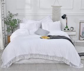 img 4 attached to 🛏️ Ultra Soft Queen Comforter Set with Macrame Fringe & Cute Pillow Shams - SexyTown White Ruffle Tassel Bedding, Boho Chic Style (3PCS, Comforter 90"×90")